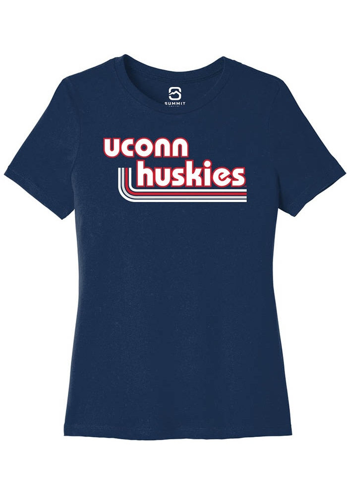 UConn Huskies Womens Stripes Heather Navy Short Sleeve T-Shirt
