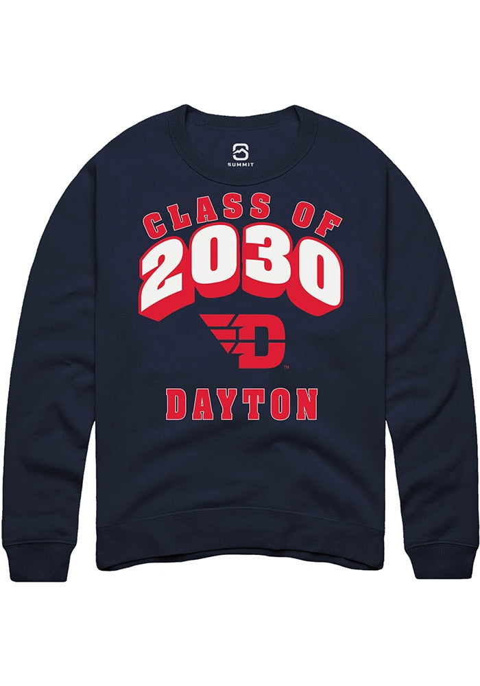 Dayton Flyers Mens Navy Blue Class of 2030 Long Sleeve Crew Sweatshirt