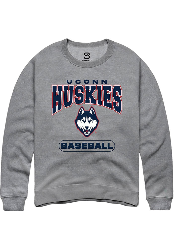 UConn Huskies Unisex Baseball Heather Graphite Crew Sweatshirt
