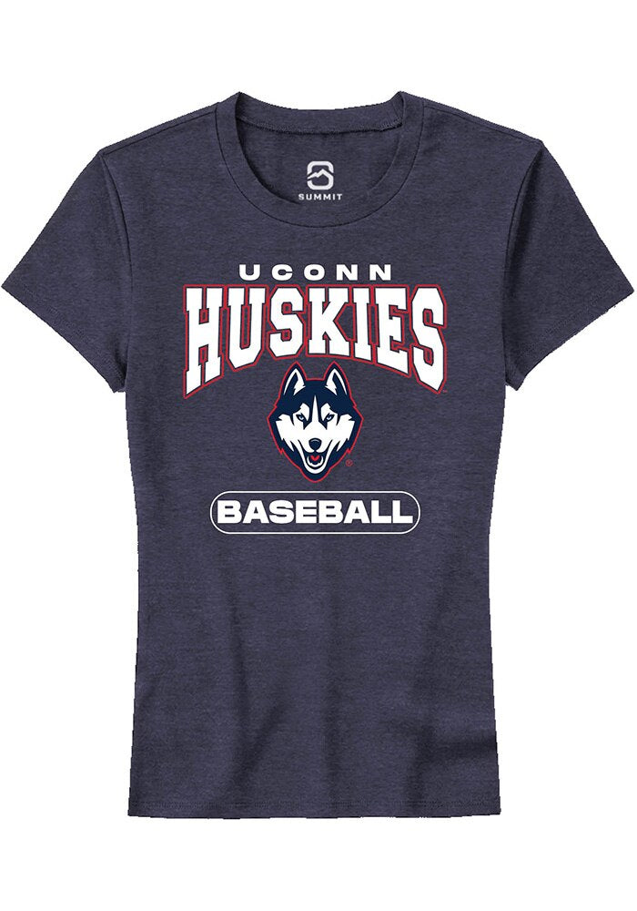 UConn Huskies Womens Baseball Heather Navy Short Sleeve T-Shirt