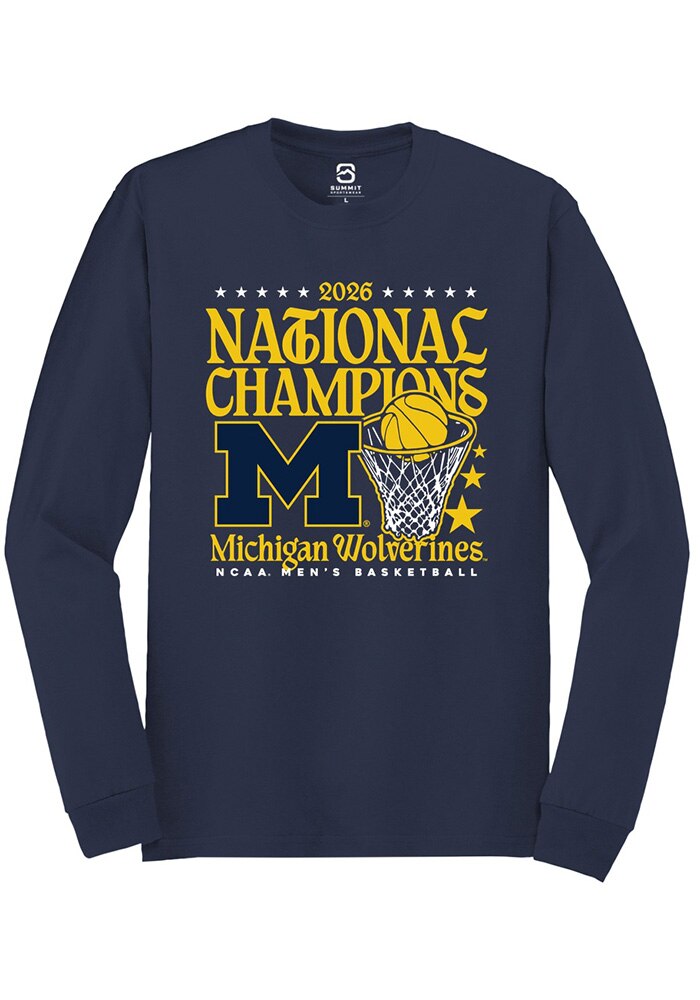 Michigan Wolverines Unisex Navy Mbb National Champs 2026 Hoop Long Sleeve T-Shirt