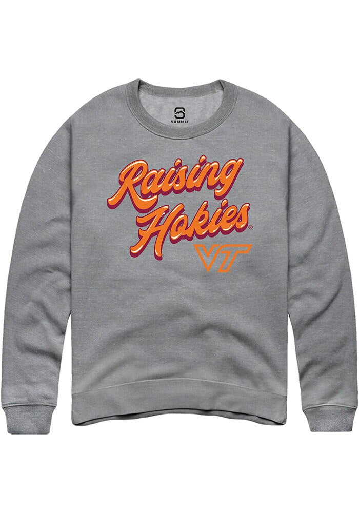 Virginia Tech Hokies Mens Graphite RAISING MASCOTS Long Sleeve Crew Sweatshirt