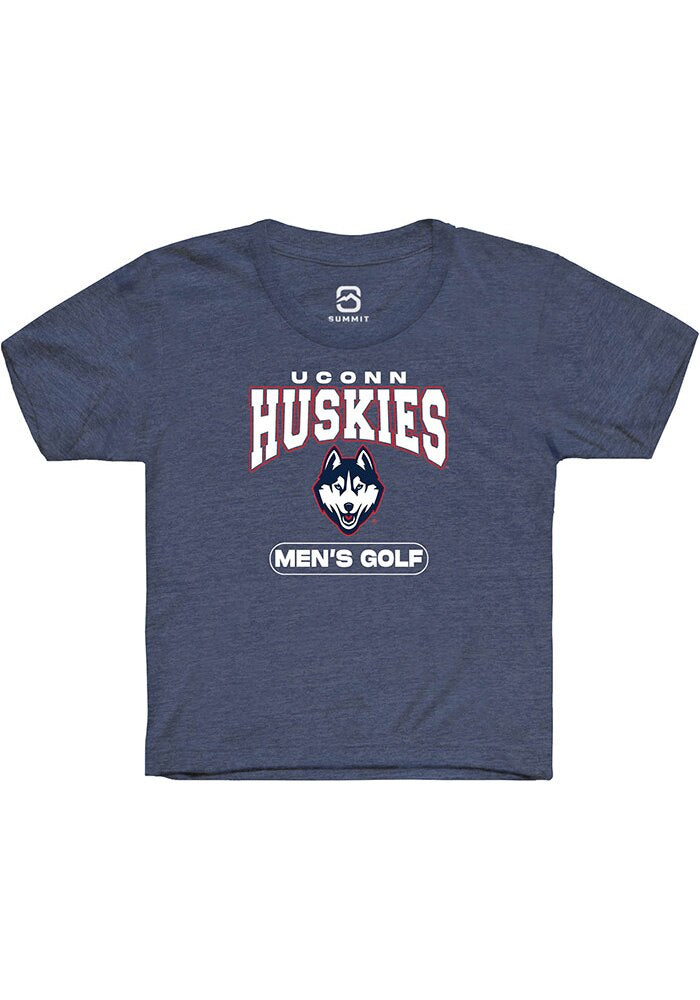 UConn Huskies Youth Mens Golf Heather Navy Short Sleeve T-Shirt