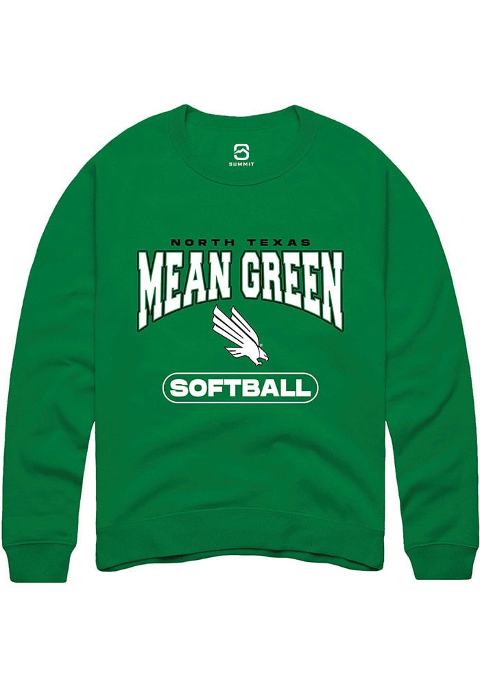 North Texas Mean Green Mens Kelly Green Softball Long Sleeve Crew Sweatshirt