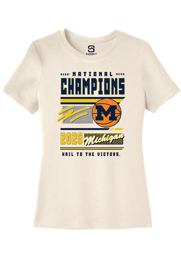 Michigan Wolverines Womens Natural Mbb National Champs 2026 Magazine Short Sleeve T-Shirt