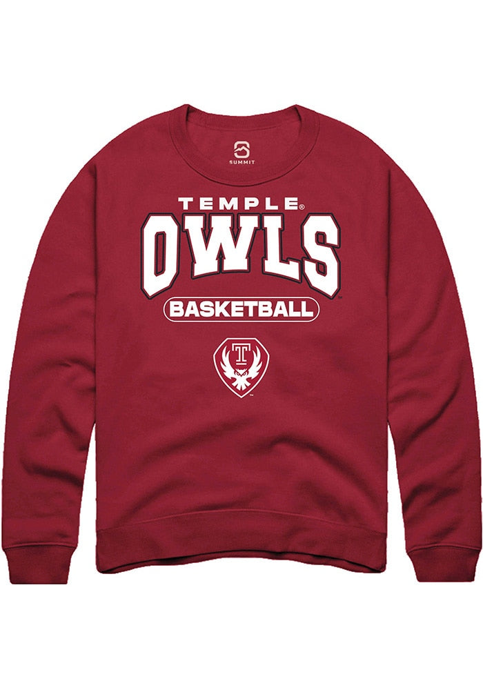 Temple Owls Mens Cardinal Basketball Long Sleeve Crew Sweatshirt