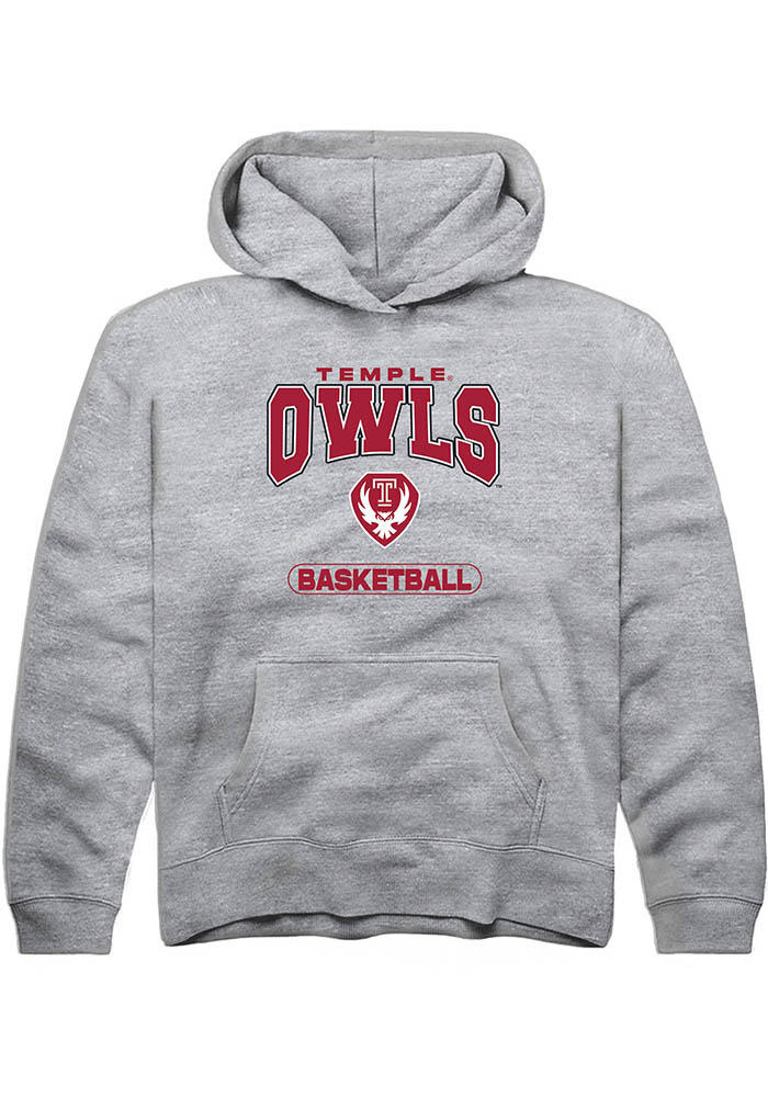 Temple Owls Youth Grey Basketball Long Sleeve Hoodie