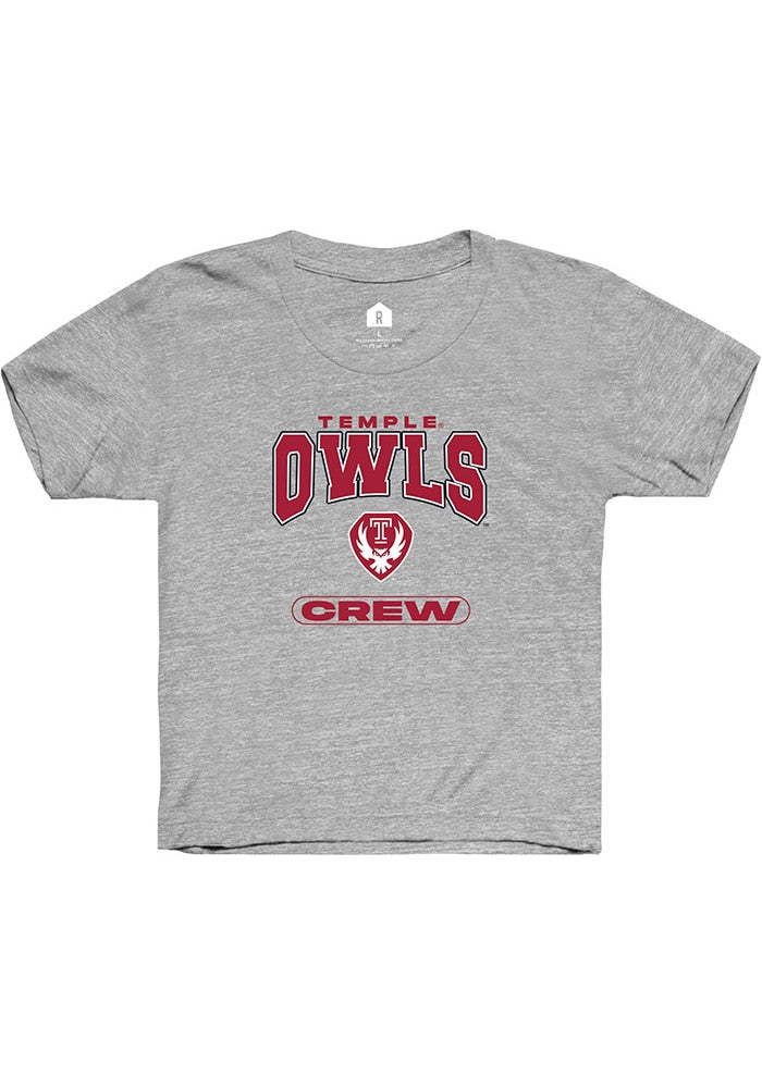 Temple Owls Youth Grey Crew Short Sleeve T-Shirt