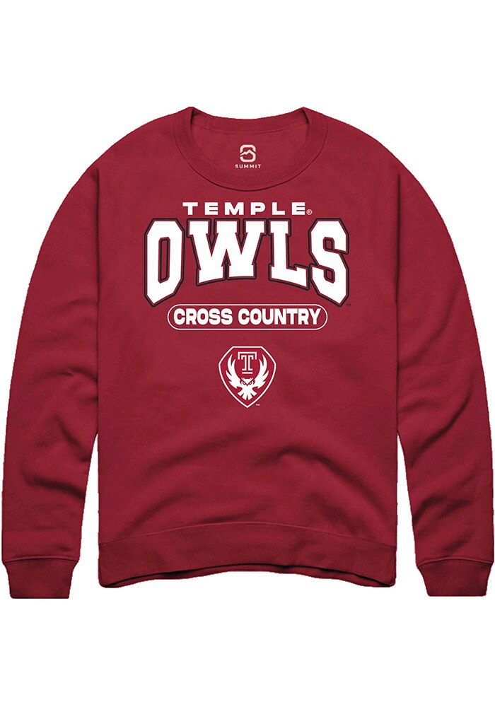 Temple Owls Mens Cardinal Cross Country Long Sleeve Crew Sweatshirt