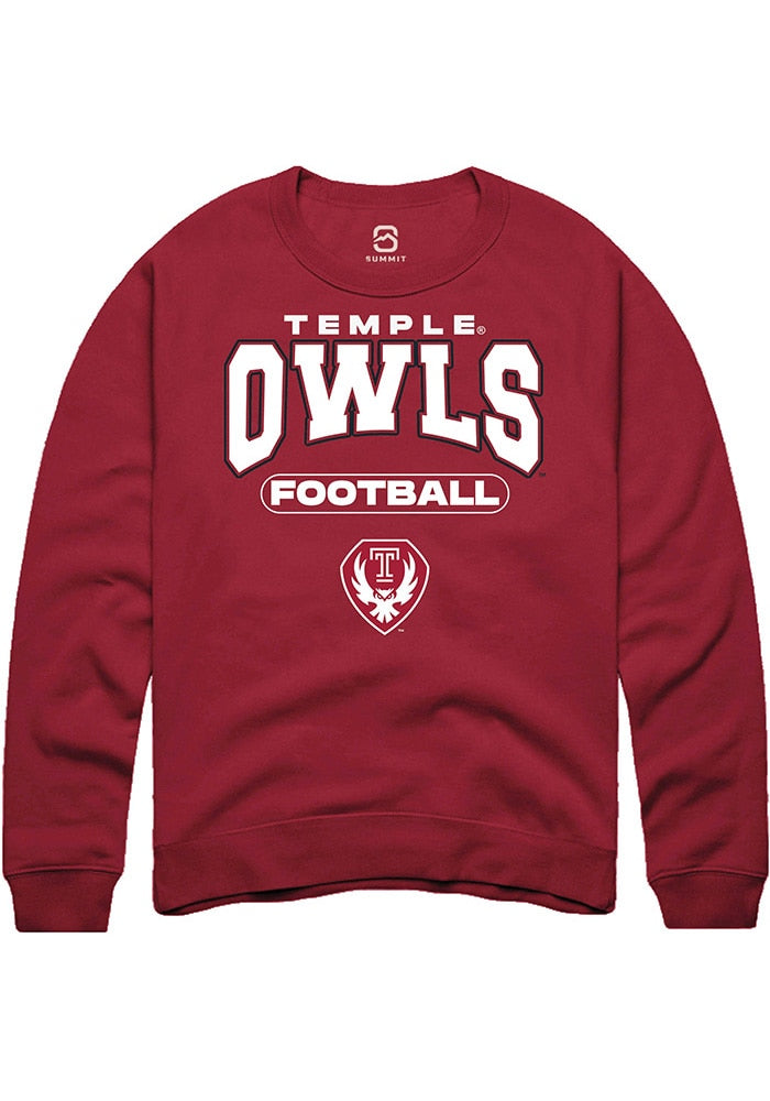 Temple Owls Mens Cardinal Football Long Sleeve Crew Sweatshirt