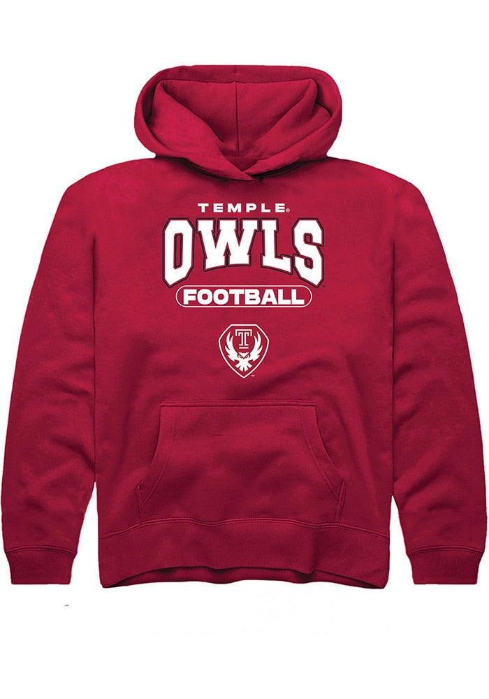 Temple Owls Youth Cardinal Football Long Sleeve Hoodie