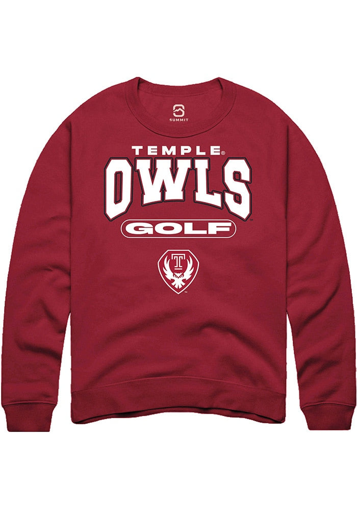 Temple Owls Mens Cardinal Golf Long Sleeve Crew Sweatshirt