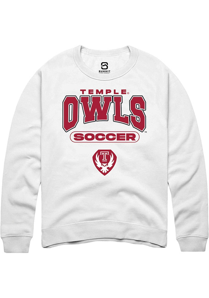 Temple Owls Mens White Soccer Long Sleeve Crew Sweatshirt