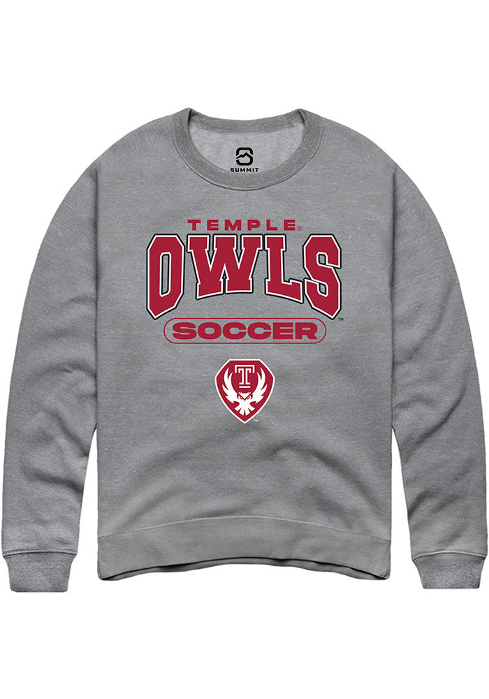 Temple Owls Mens Grey Soccer Long Sleeve Crew Sweatshirt