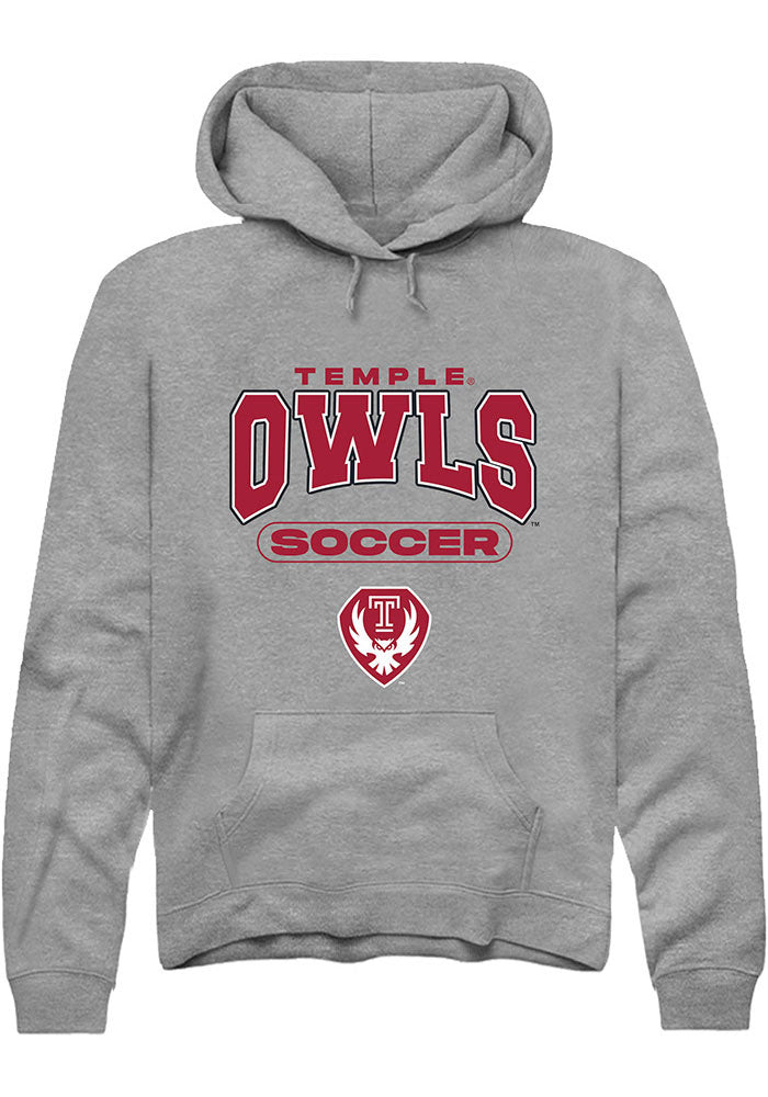 Temple Owls Mens Grey Soccer Long Sleeve Hoodie