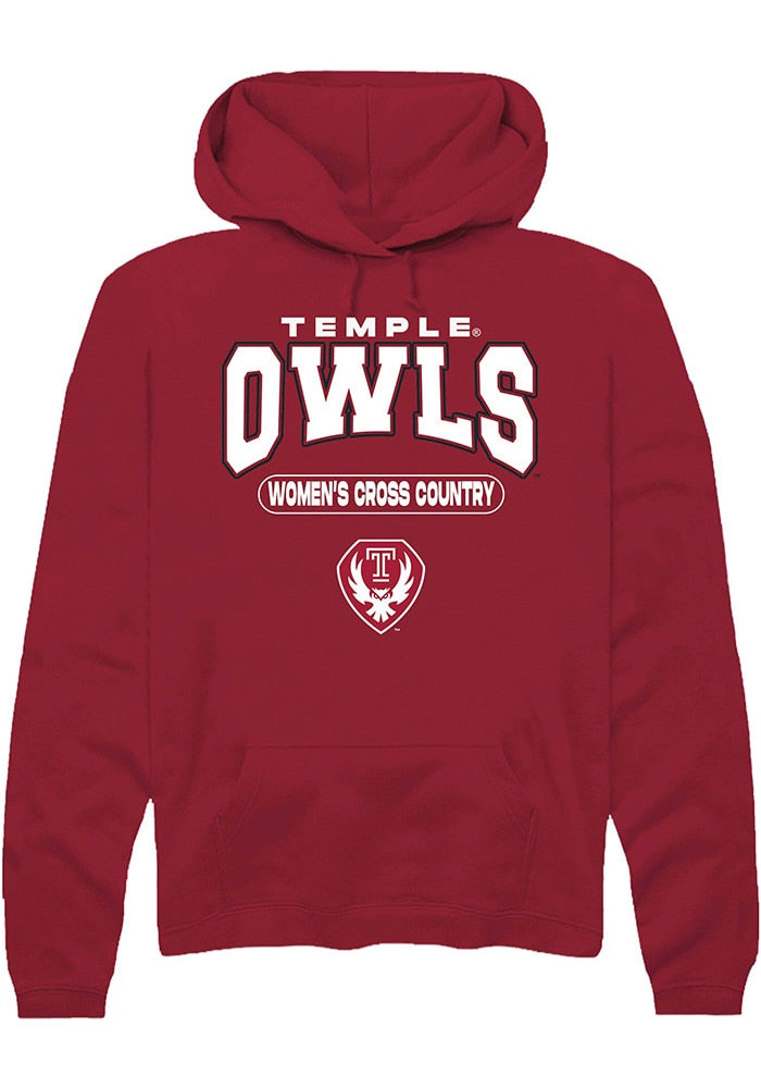 Temple Owls Mens Cardinal Women's Cross Country Long Sleeve Hoodie