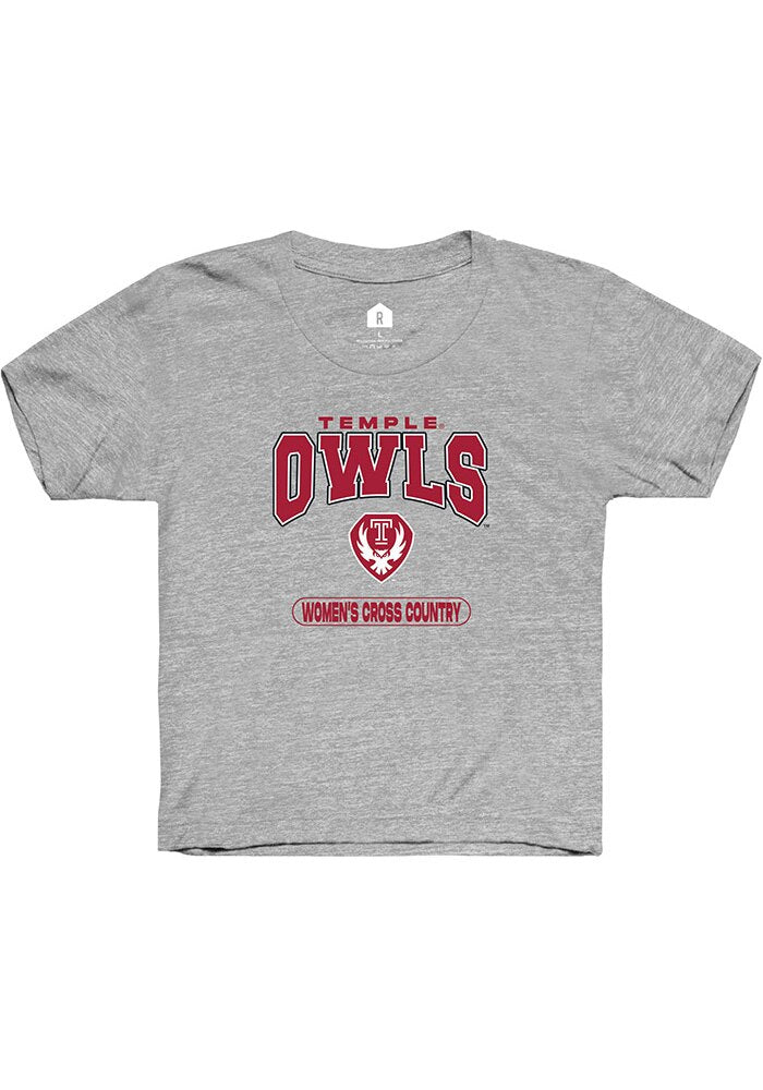 Temple Owls Youth Grey Women's Cross Country Short Sleeve T-Shirt