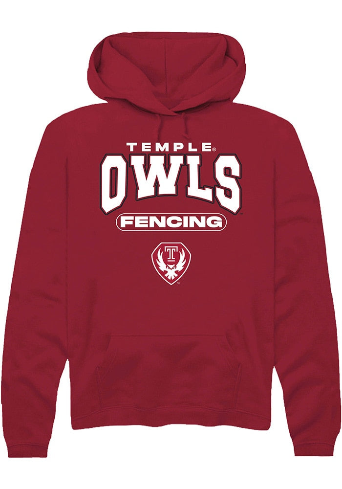 Temple Owls Mens Cardinal Fencing Long Sleeve Hoodie