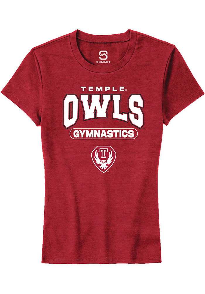 Temple Owls Womens Red Gymnastics Short Sleeve T-Shirt