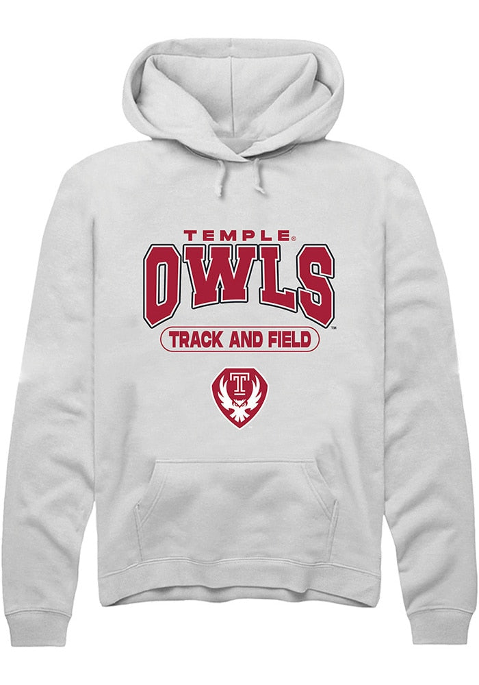 Temple Owls Mens White Track and Field Long Sleeve Hoodie