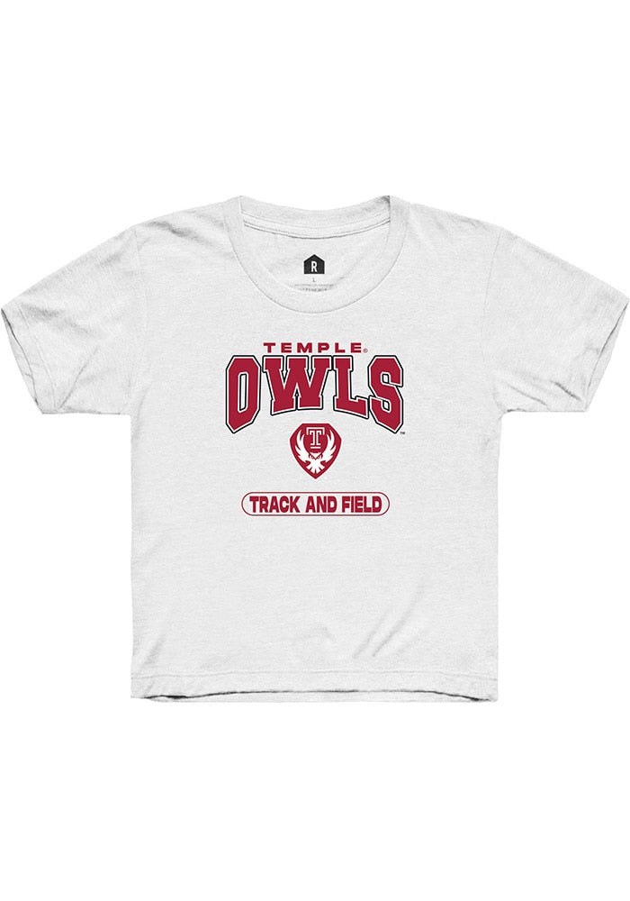 Temple Owls Youth White Track and Field Short Sleeve T-Shirt