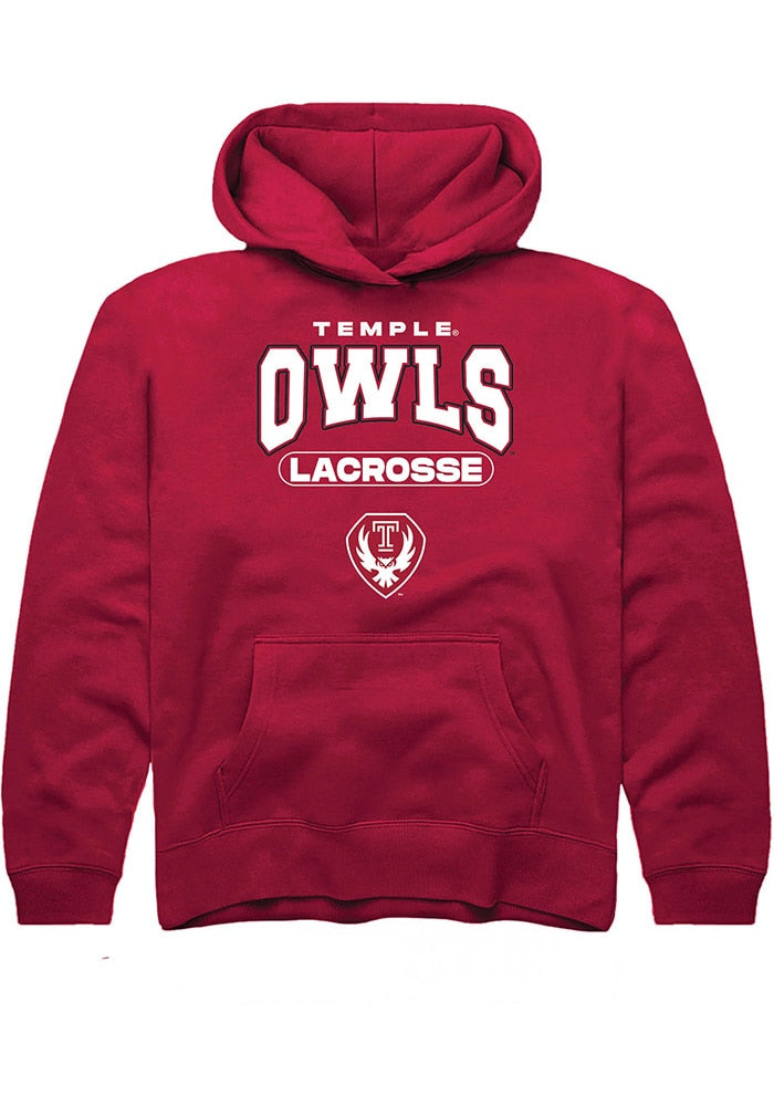 Temple Owls Youth Cardinal Lacrosse Long Sleeve Hoodie