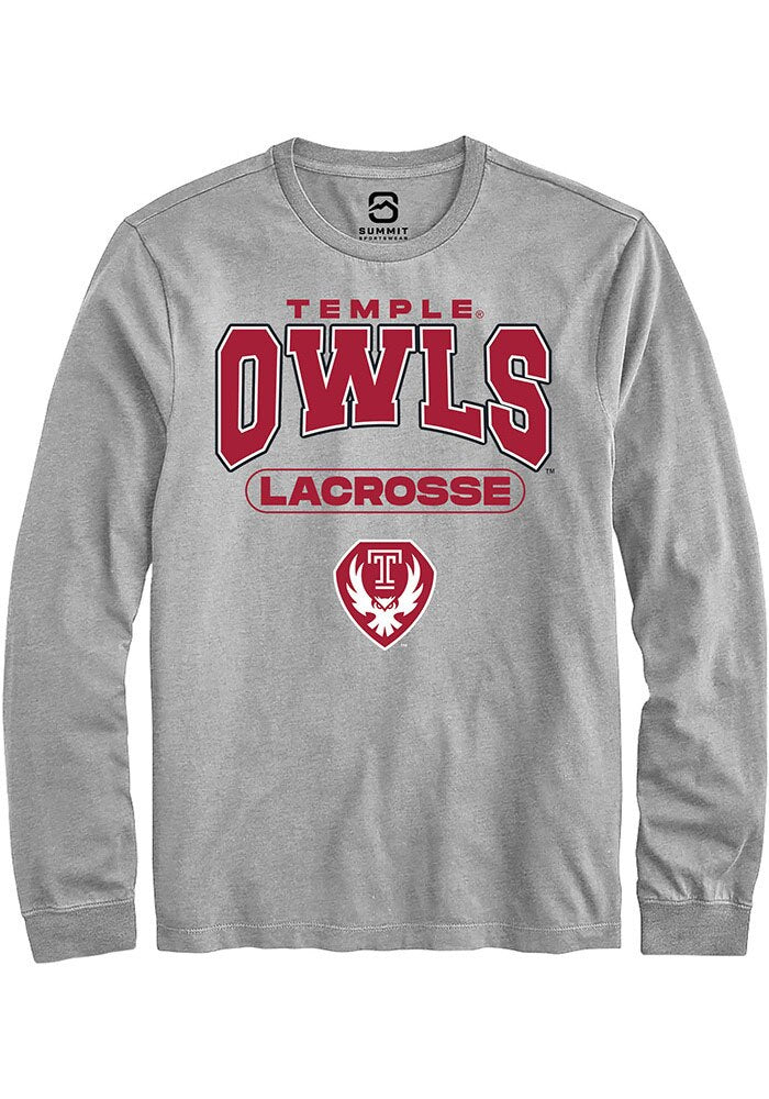 Temple Owls Grey Lacrosse Long Sleeve T-Shirt