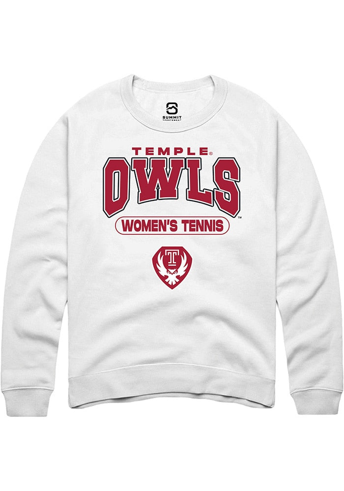 Temple Owls Mens White Women's Tennis Long Sleeve Crew Sweatshirt
