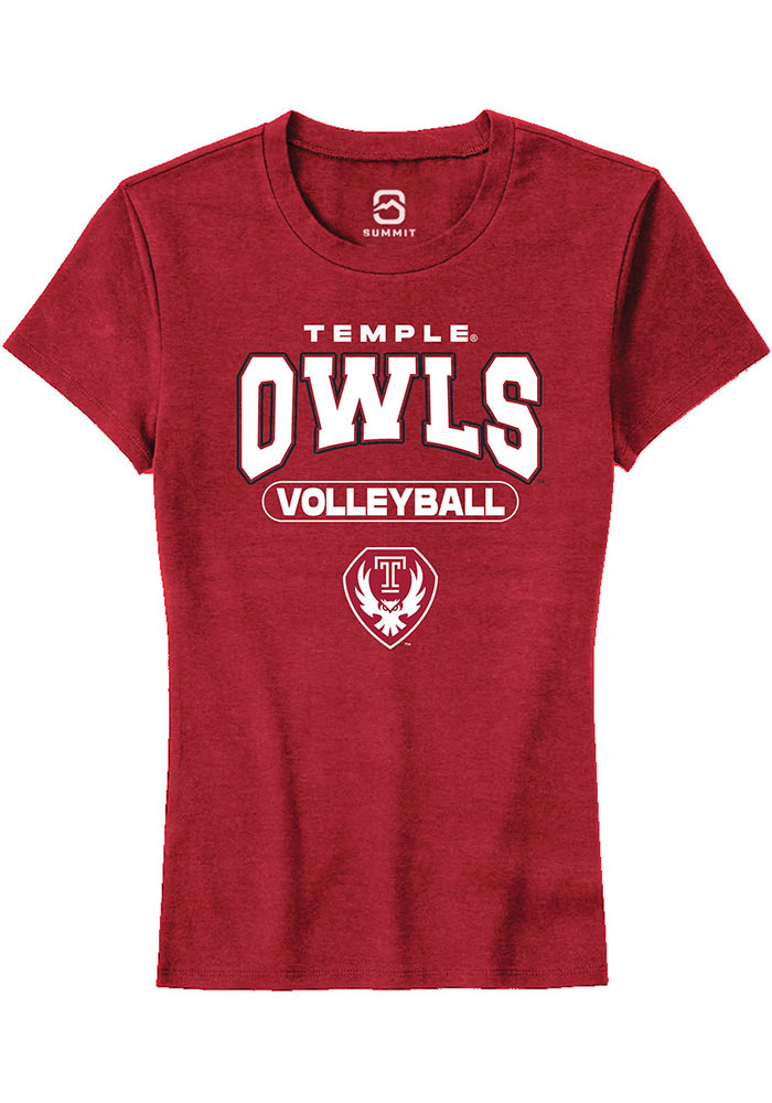 Temple Owls Womens Red Volleyball Short Sleeve T-Shirt