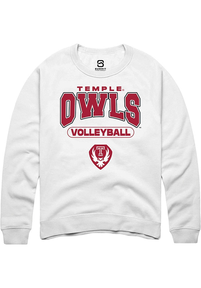 Temple Owls Mens White Volleyball Long Sleeve Crew Sweatshirt