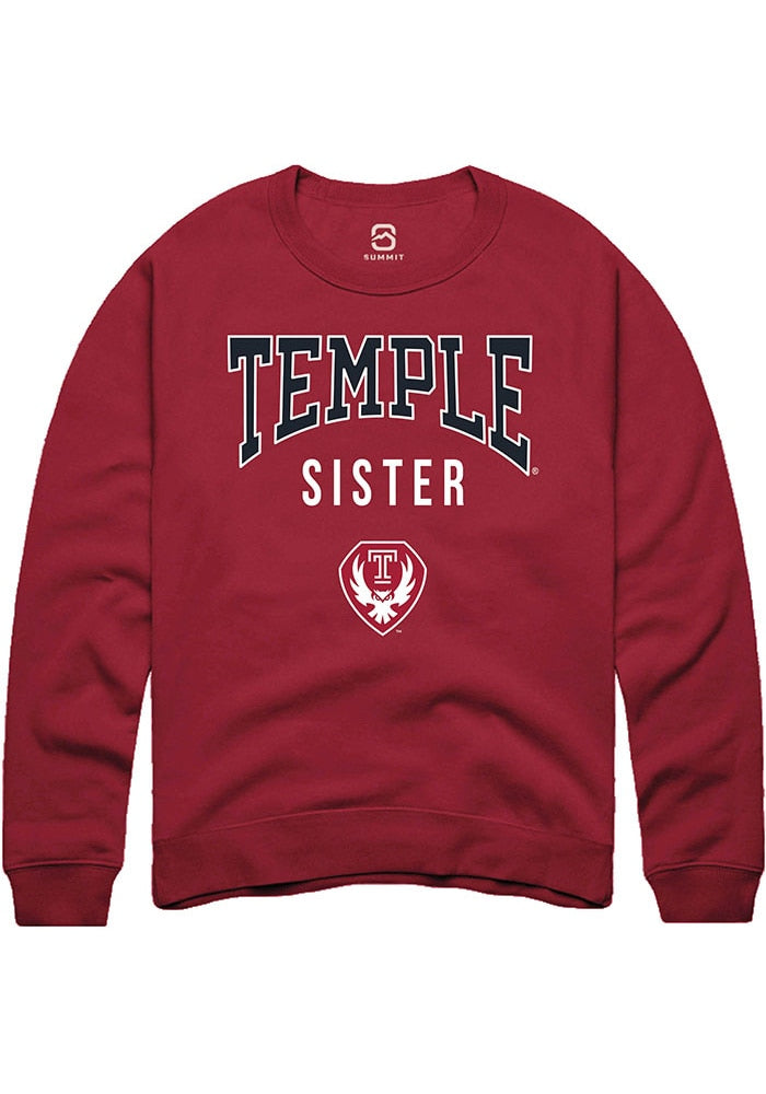 Temple Owls Mens Cardinal Sister Long Sleeve Crew Sweatshirt