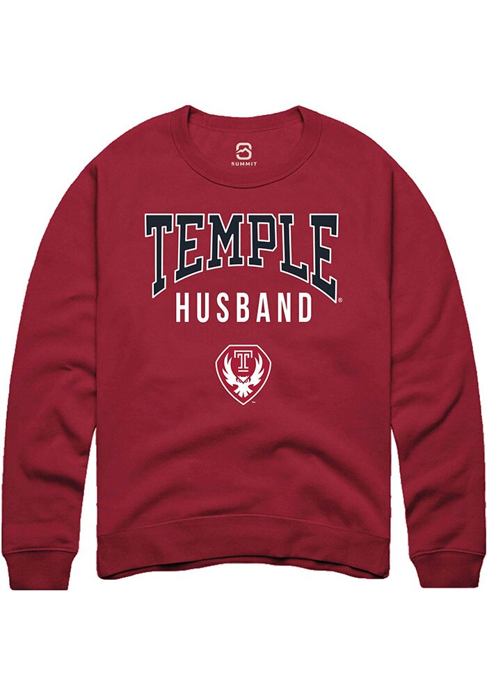 Temple Owls Mens Cardinal Husband Long Sleeve Crew Sweatshirt