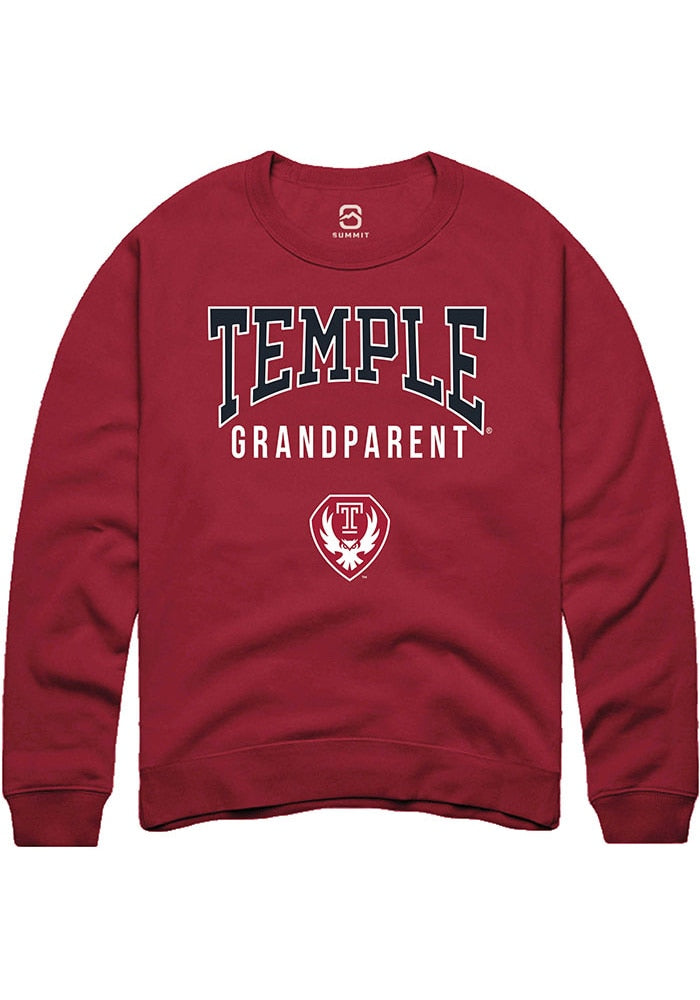 Temple Owls Mens Cardinal Grandparent Long Sleeve Crew Sweatshirt