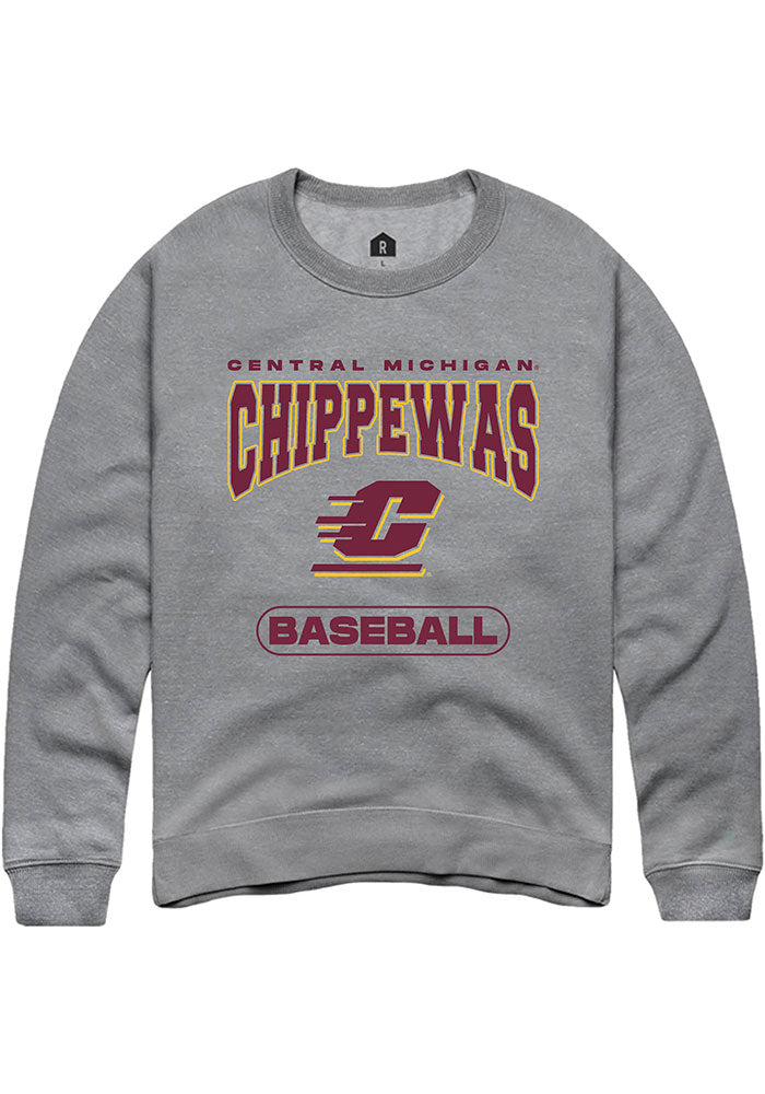 Central Michigan Chippewas Mens Grey Baseball Long Sleeve Crew Sweatshirt