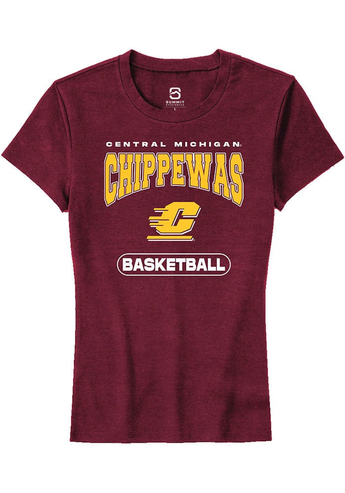 Central Michigan Chippewas Womens Maroon Basketball Short Sleeve T-Shirt