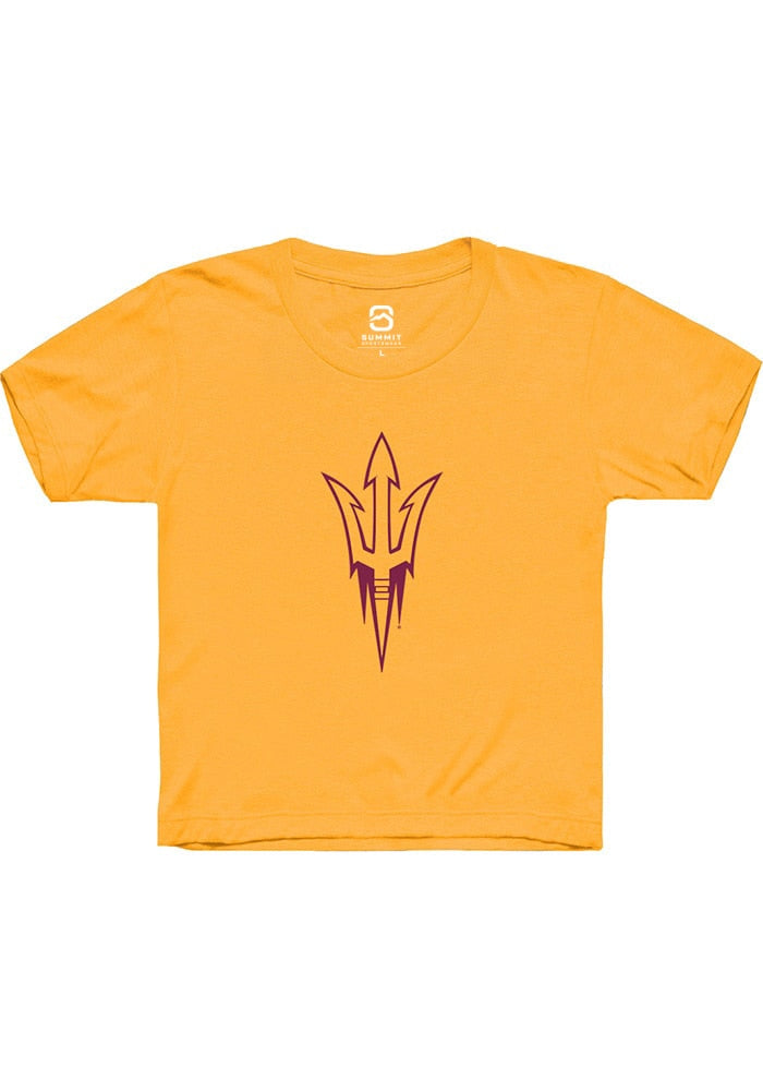 Arizona State Sun Devils Youth Gold Primary Logo Short Sleeve T-Shirt