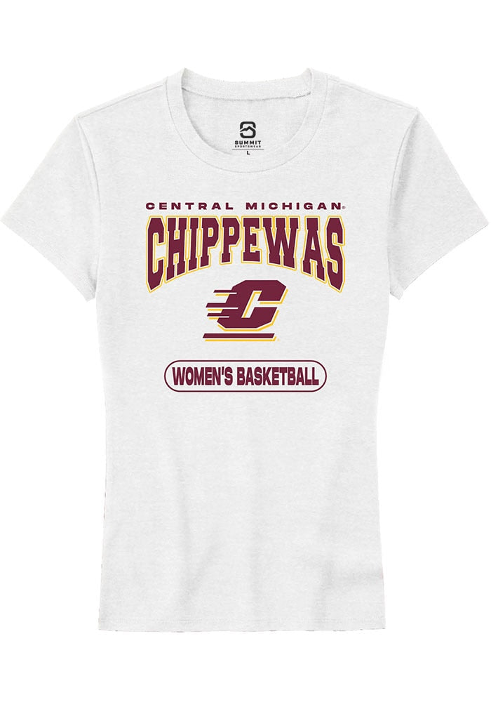 Central Michigan Chippewas Womens White Women's Basketball Short Sleeve T-Shirt