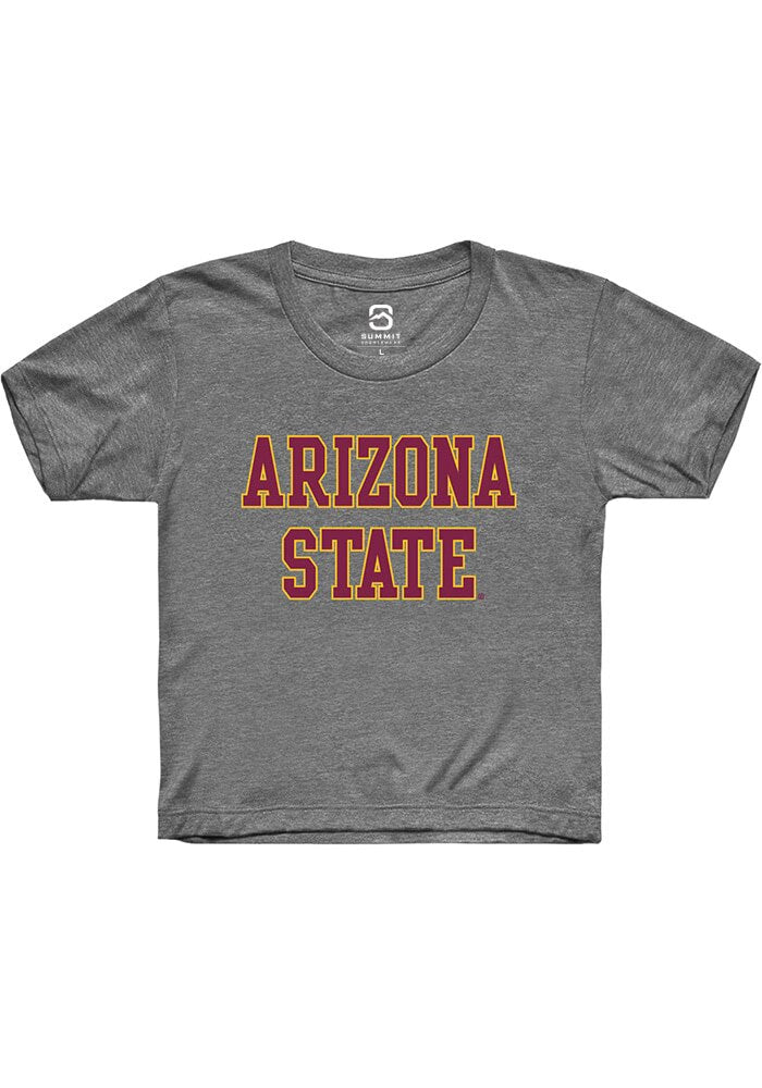 Arizona State Sun Devils Youth Grey Straight Block Short Sleeve T-Shirt