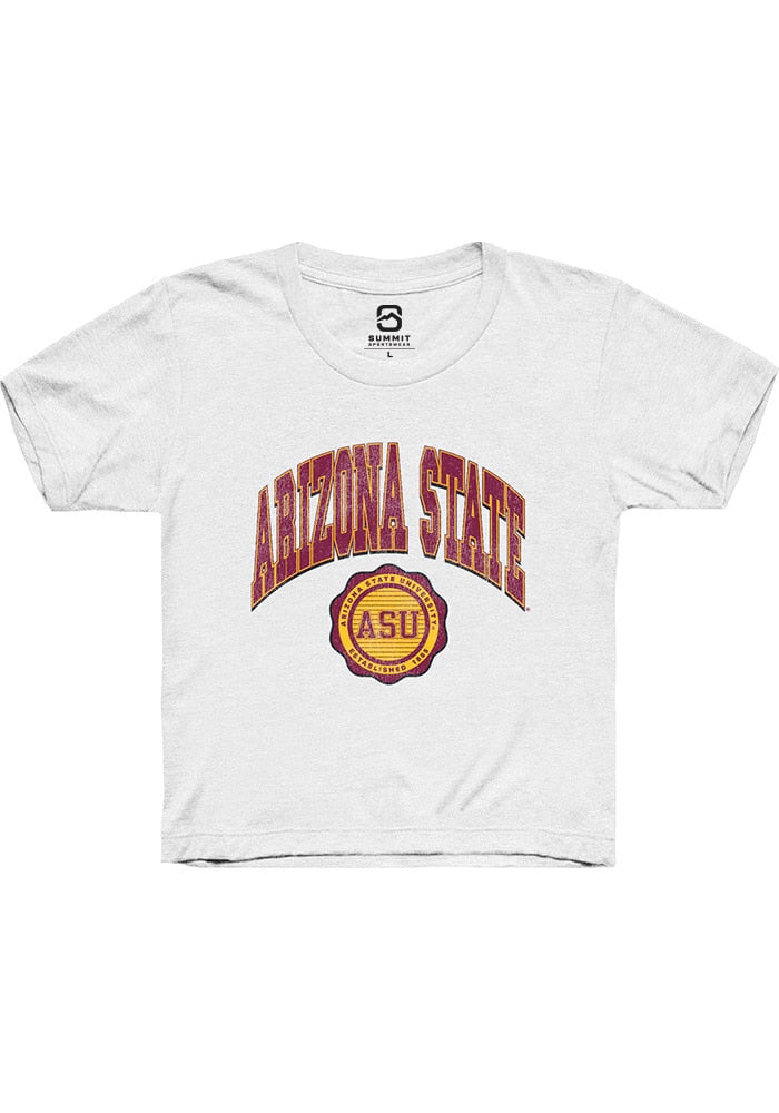 Arizona State Sun Devils Youth White Arch Seal Short Sleeve T-Shirt