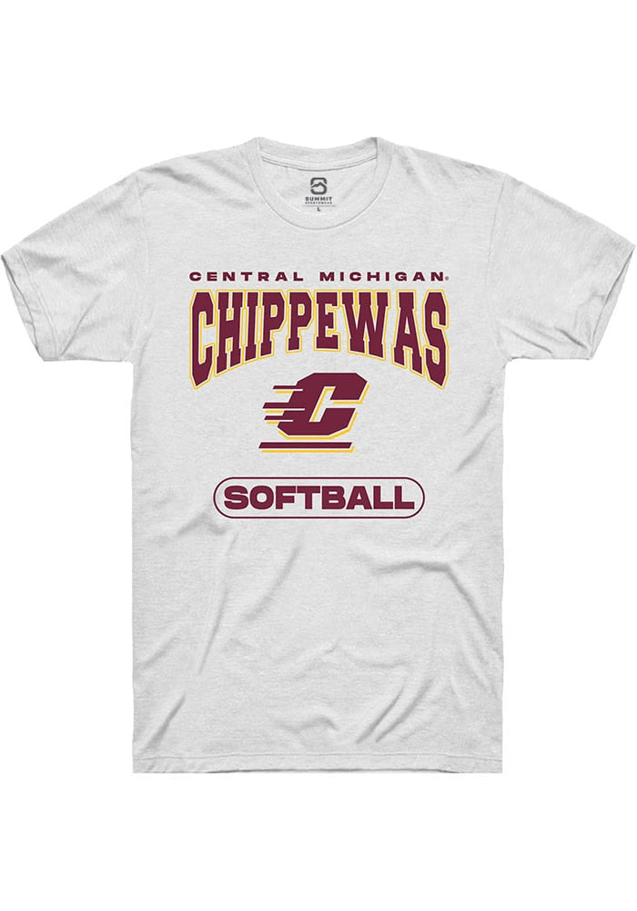 Central Michigan Chippewas White Softball Short Sleeve T-Shirt