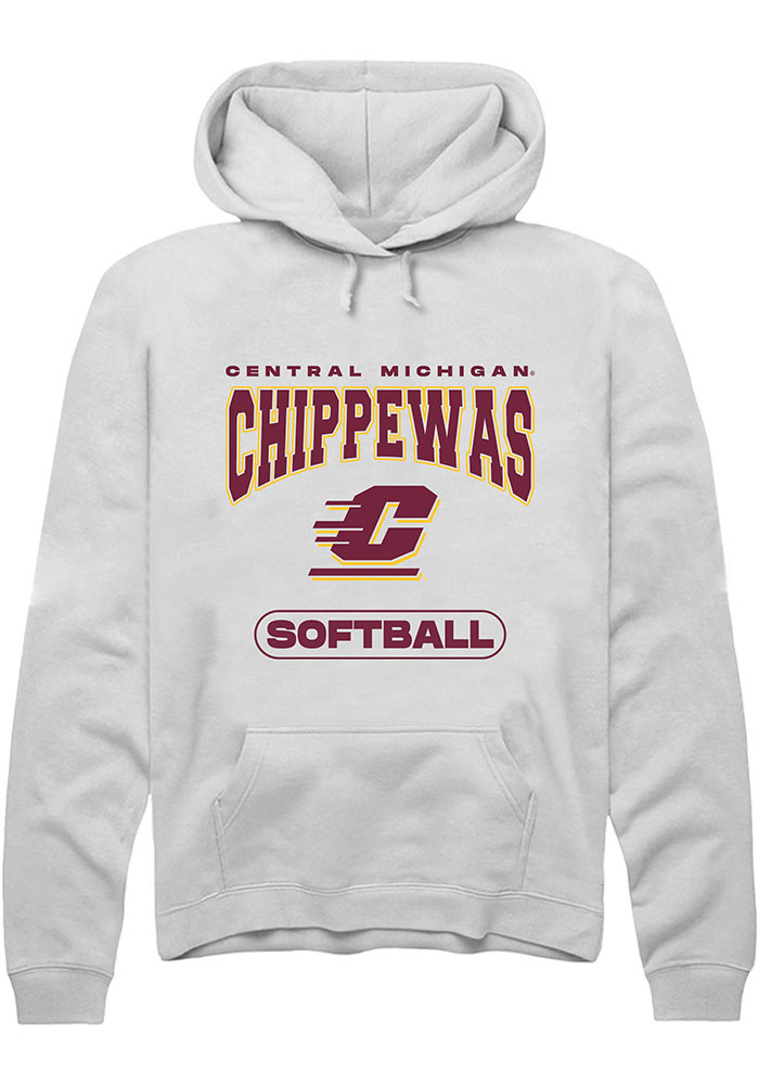 Central Michigan Chippewas Mens White Softball Long Sleeve Hoodie