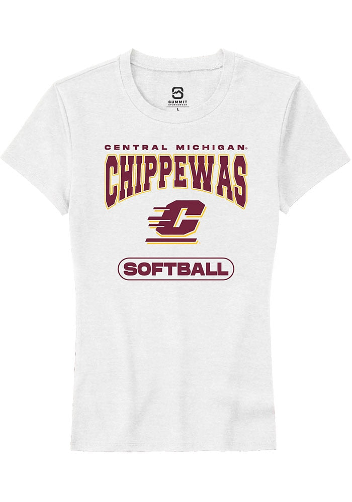 Central Michigan Chippewas Womens White Softball Short Sleeve T-Shirt