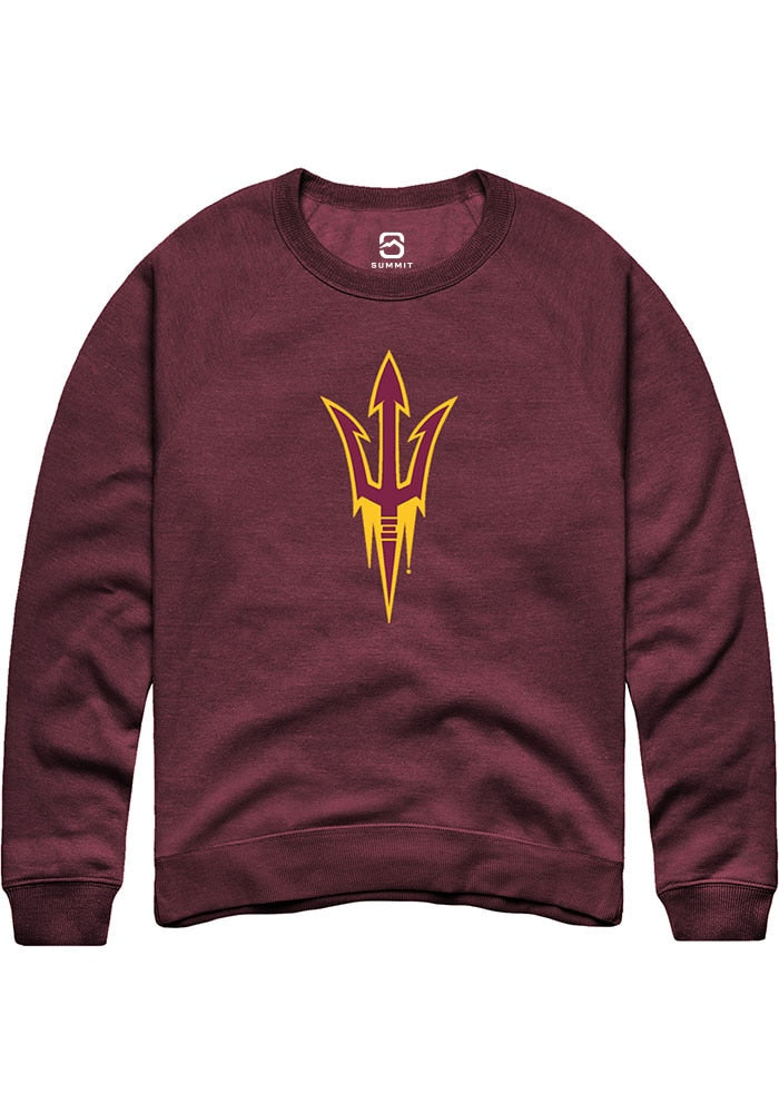 Arizona State Sun Devils Mens Maroon Primary Logo Long Sleeve Crew Sweatshirt