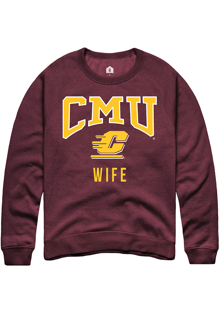 Central Michigan Chippewas Mens Maroon Wife Long Sleeve Crew Sweatshirt