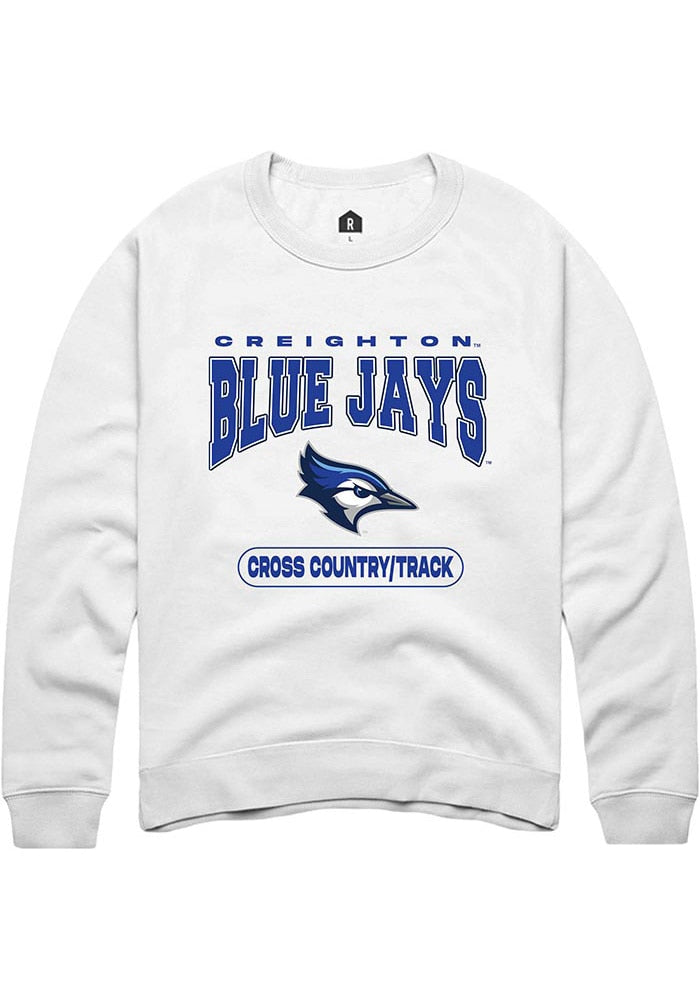 Creighton Bluejays Mens White Cross Country/Track Long Sleeve Crew Sweatshirt