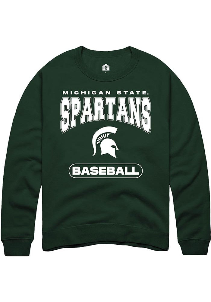 Michigan State Spartans Mens Green Baseball Long Sleeve Crew Sweatshirt