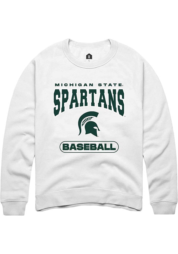 Michigan State Spartans Mens White Baseball Long Sleeve Crew Sweatshirt