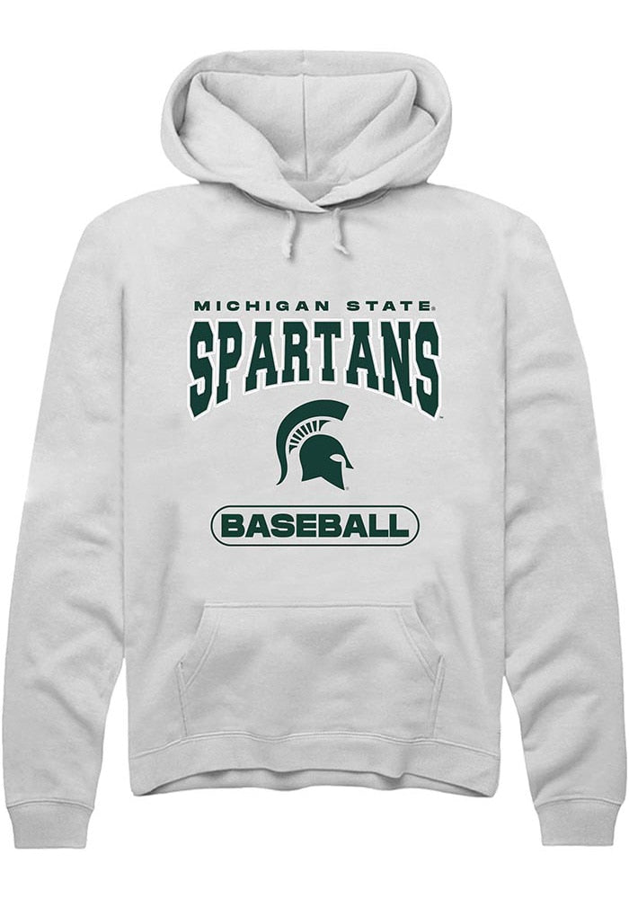Michigan State Spartans Mens White Baseball Long Sleeve Hoodie