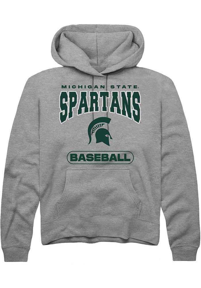 Michigan State Spartans Mens Grey Baseball Long Sleeve Hoodie
