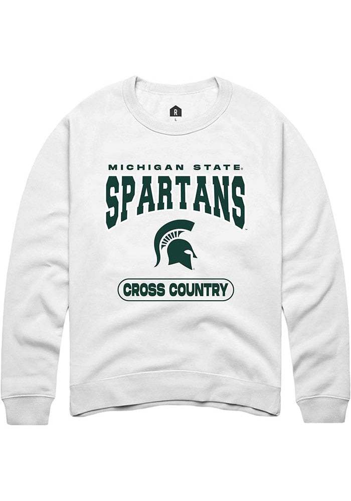 Michigan State Spartans Mens White Cross Country Long Sleeve Crew Sweatshirt